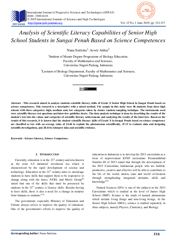 (PDF) Analysis of Scientific Literacy Capabilities of Senior High ...