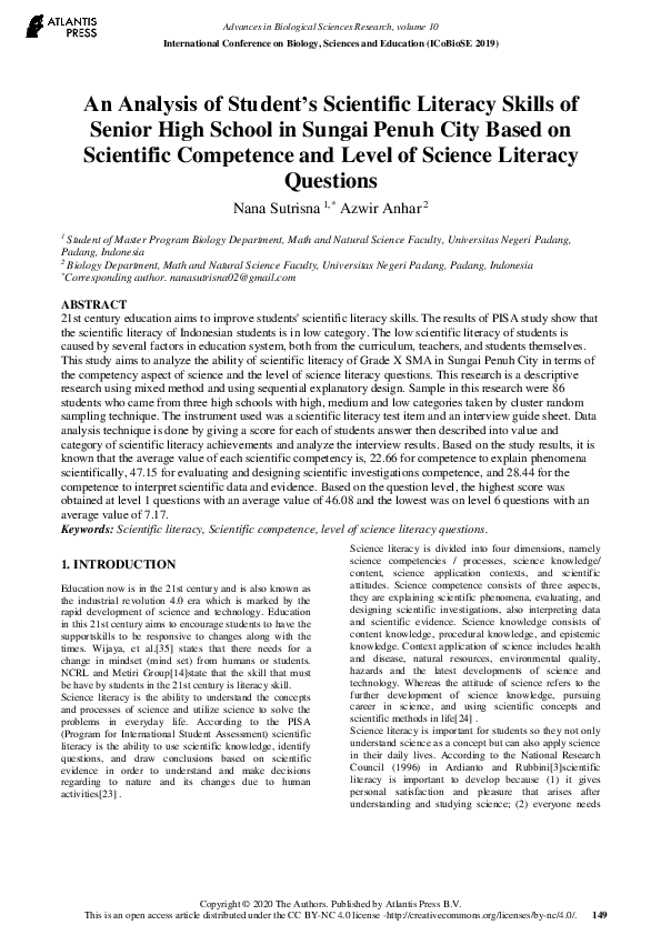 (PDF) An Analysis of Student’s Scientific Literacy Skills of Senior ...