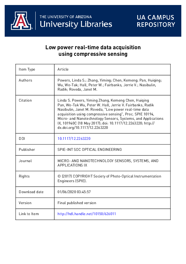 (PDF) Low power real-time data acquisition using compressive sensing