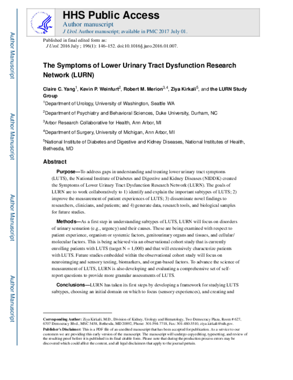 (PDF) The Symptoms of Lower Urinary Tract Dysfunction Research Network