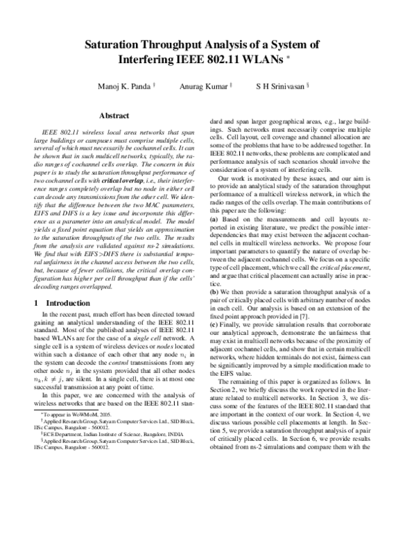 (PDF) Saturation Throughput Analysis of a System of Interfering IEEE ...