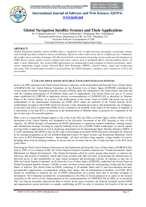 (PDF) I. Use and Applications of Global Navigation Satellite Systems