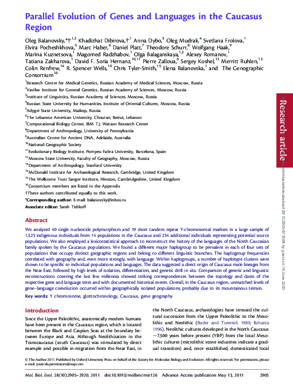 (PDF) Parallel Evolution of Genes and Languages in the Caucasus Region