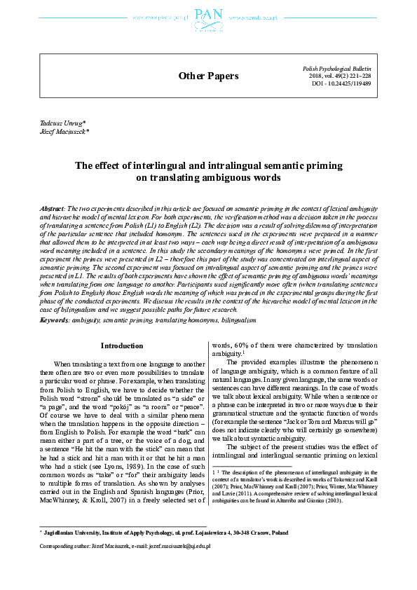 (PDF) The effect of interlingual and intralingual semantic priming on ...