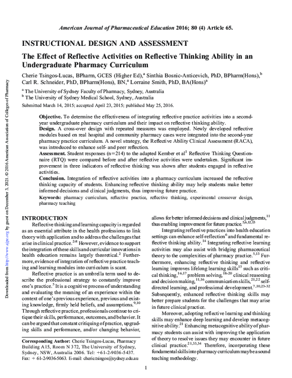 (PDF) The Effect of Reflective Activities on Reflective Thinking ...
