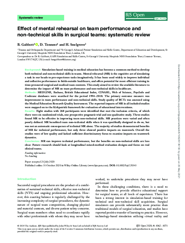 (PDF) Effect of mental rehearsal on team performance and non-technical ...