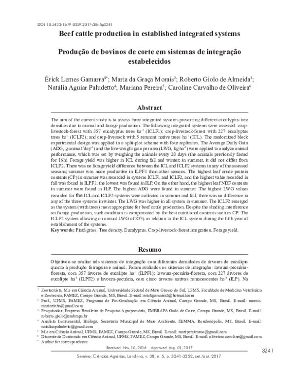 (PDF) Beef cattle production in established integrated systems
