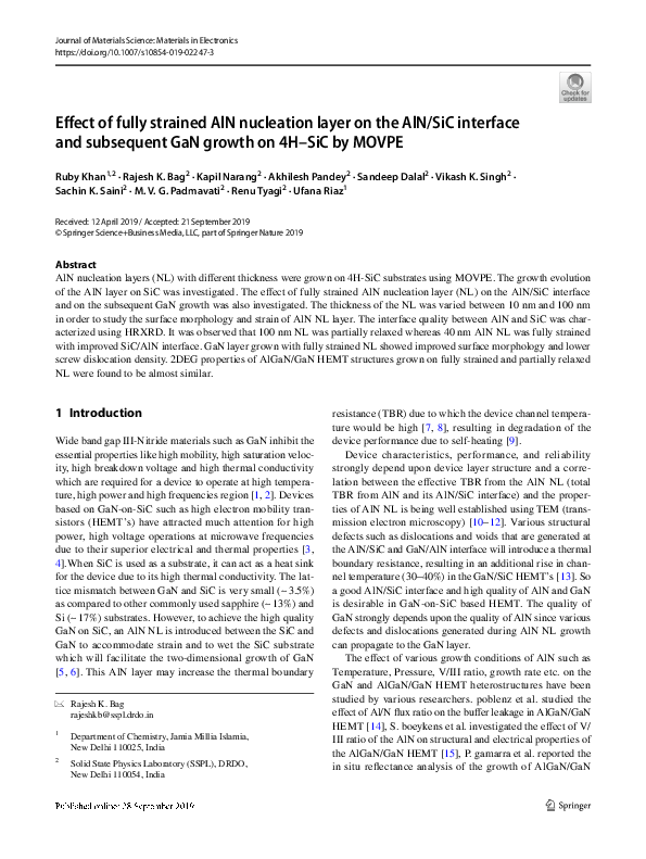 (PDF) Effect of fully strained AlN nucleation layer on the AlN/SiC ...