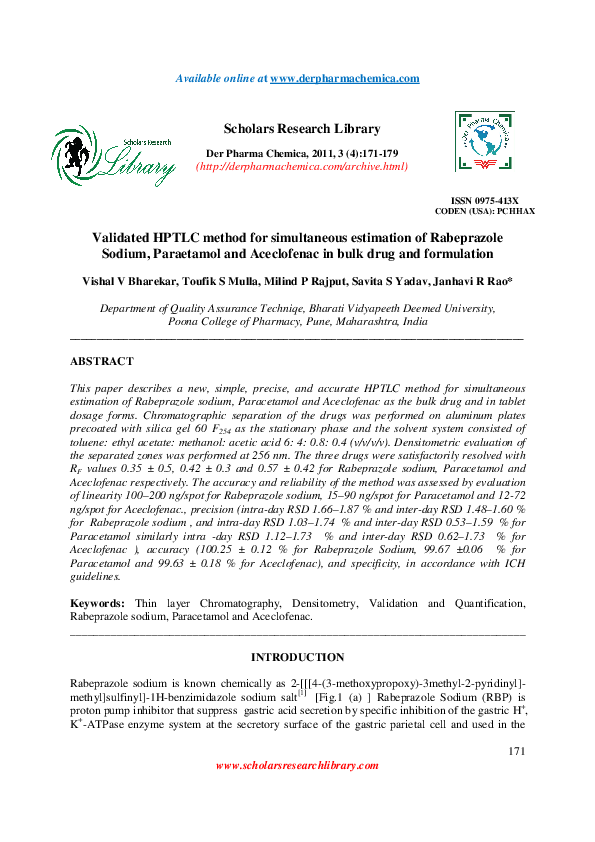(PDF) Validated HPTLC method for simultaneous estimation of Rabeprazole ...