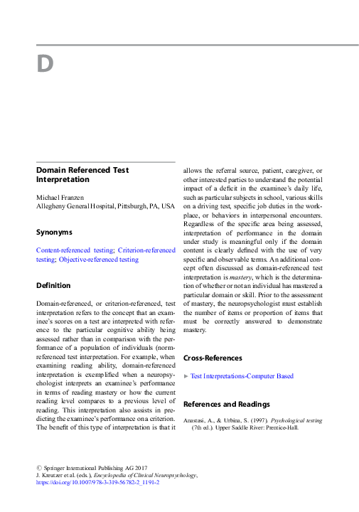 (PDF) Domain Referenced Test Interpretation