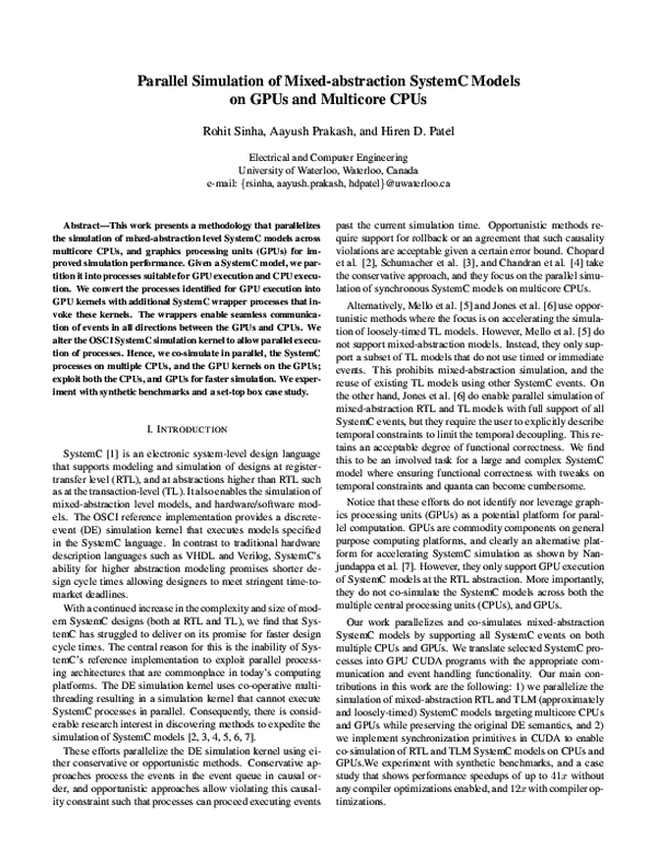 (PDF) Parallel simulation of mixed-abstraction SystemC models on GPUs ...