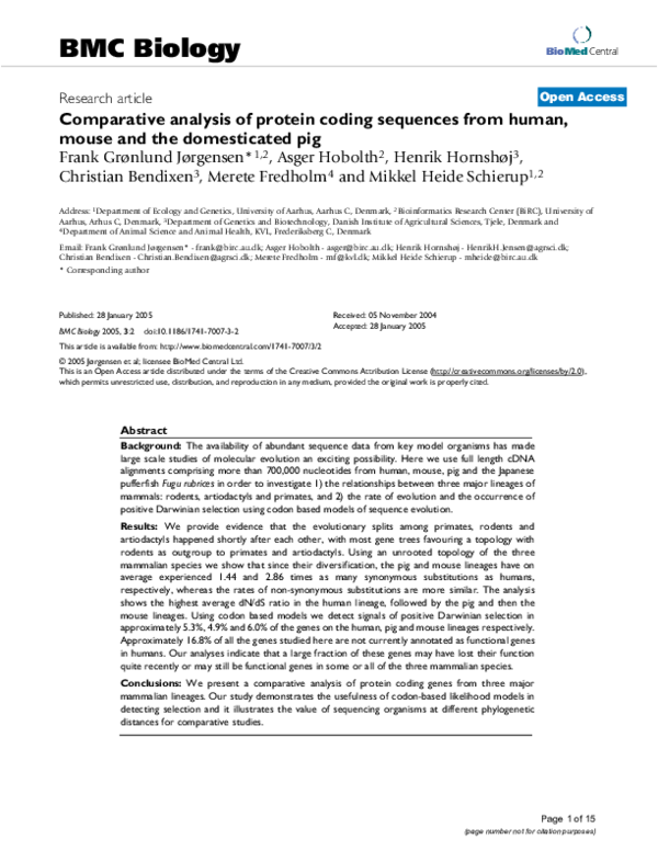 (PDF) Comparative analysis of protein coding sequences from human ...