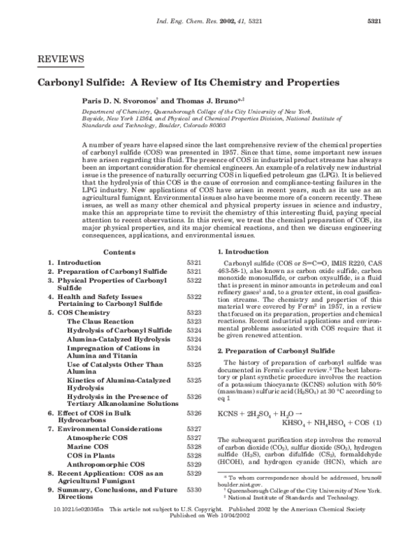 (PDF) Carbonyl Sulfide: A Review of Its Chemistry and Properties