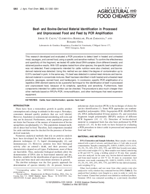 (PDF) Beef- and Bovine-Derived Material Identification in Processed and ... - Food Material Recognition
