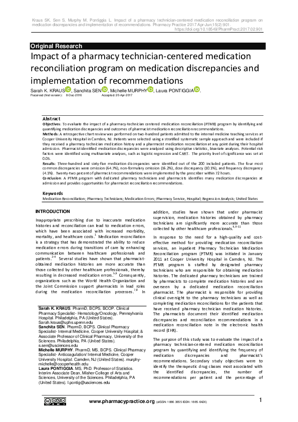 (PDF) Impact of a pharmacy techniciancentered medication