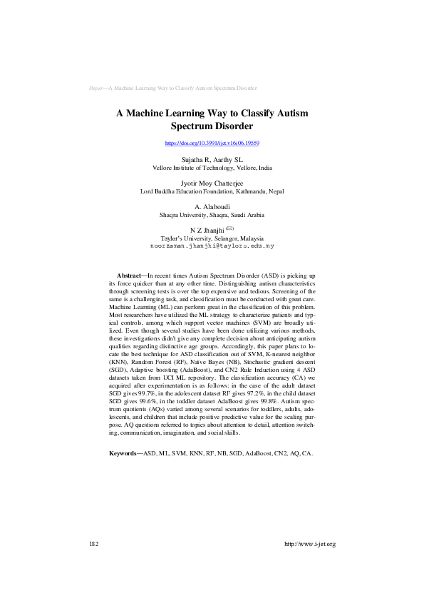 (PDF) A Machine Learning Way to Classify Autism Spectrum Disorder