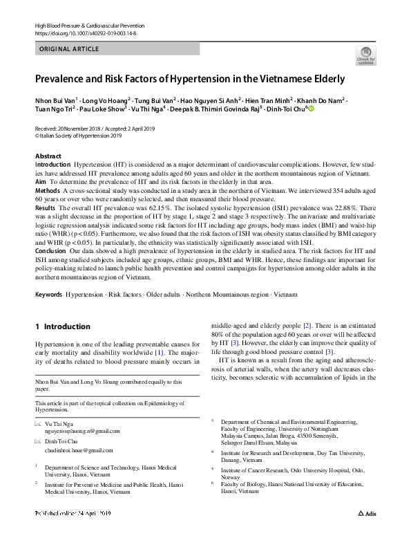 (PDF) Prevalence and Risk Factors of Hypertension in Adults in an Urban ...