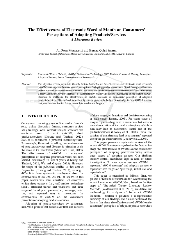 (PDF) The Effectiveness of Electronic Word of Mouth on Consumers ...