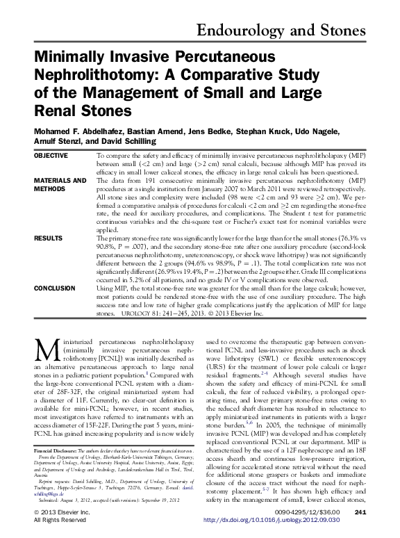 (PDF) Minimally invasive percutaneous nephrolithotomy for upper urinary ...