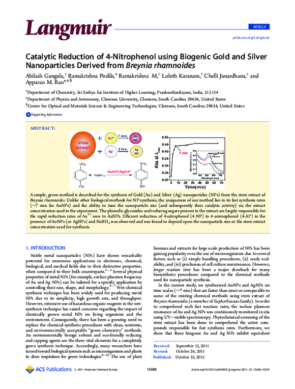 (PDF) Catalytic Reduction of 4-Nitrophenol using Biogenic Gold and ...