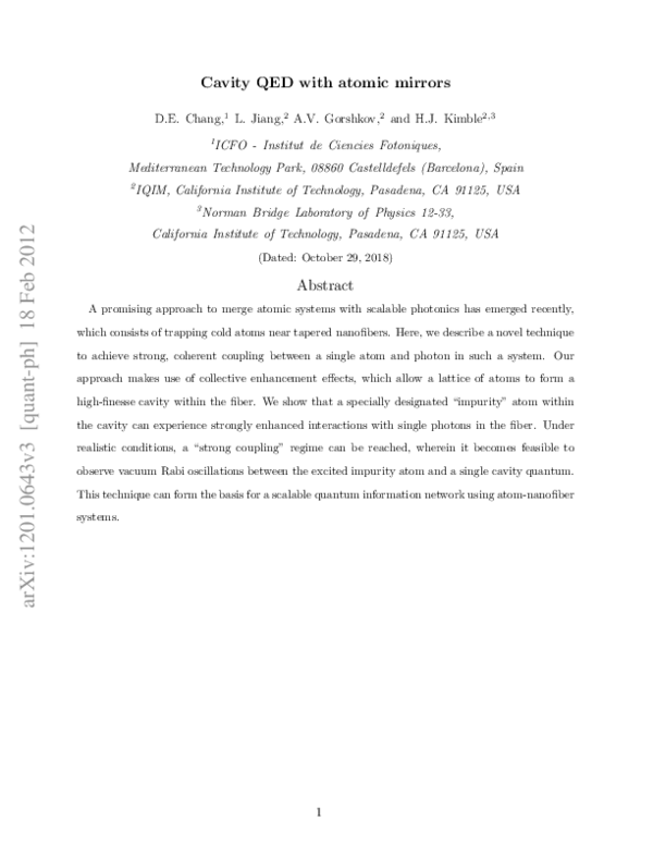 (PDF) Cavity QED with atomic mirrors