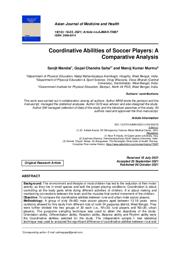 (PDF) Coordinative Abilities of Soccer Players: A Comparative Analysis