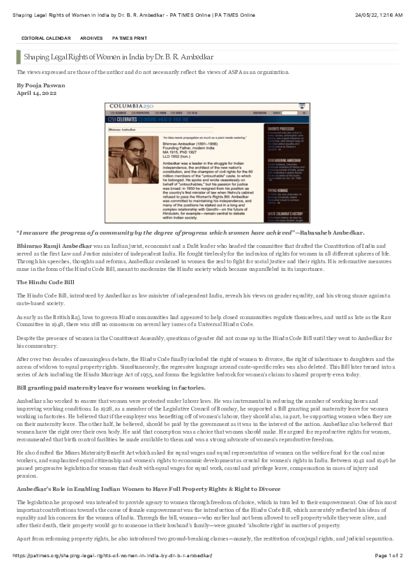 (PDF) Shaping Legal Rights of Women in India by Dr. B. R. Ambedkar PA ...