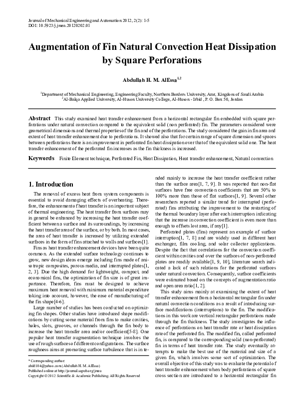 (PDF) Augmentation of Fin Natural Convection Heat Dissipation by Square ...