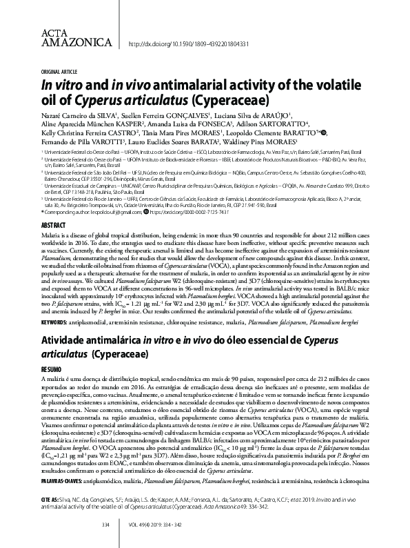 (PDF) In vitro and in vivo antimalarial activity of the volatile oil of ...