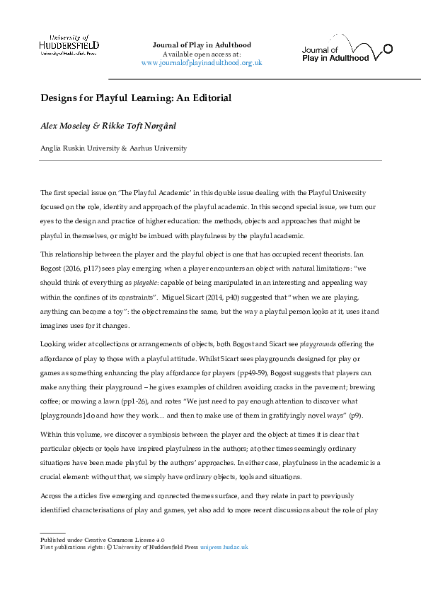 (PDF) Designs for Playful Learning: An Editorial