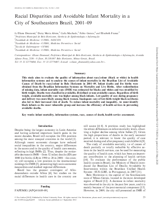 (PDF) Racial Disparities and Avoidable Infant Mortality in a City of ...