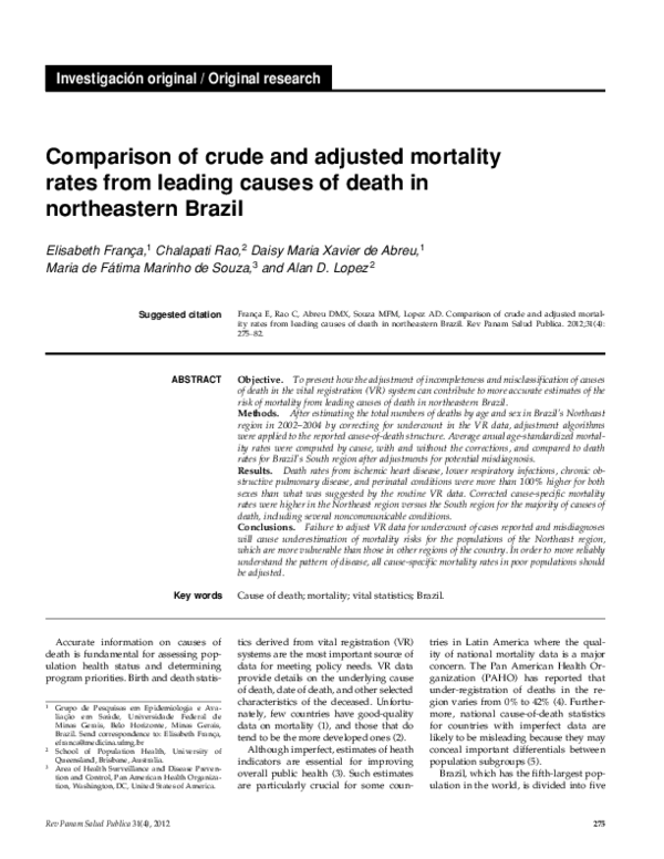 (PDF) Comparison of crude and adjusted mortality rates from leading ...