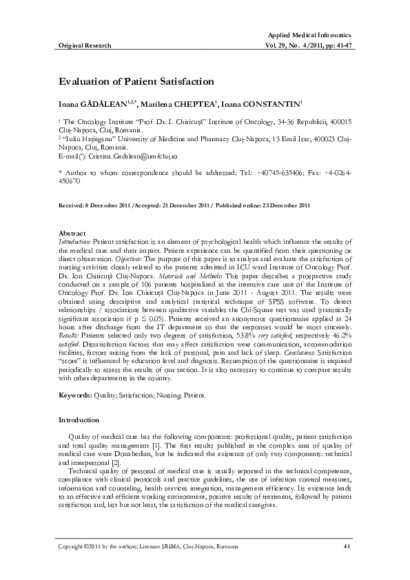 (PDF) Evaluation of Patient Satisfaction