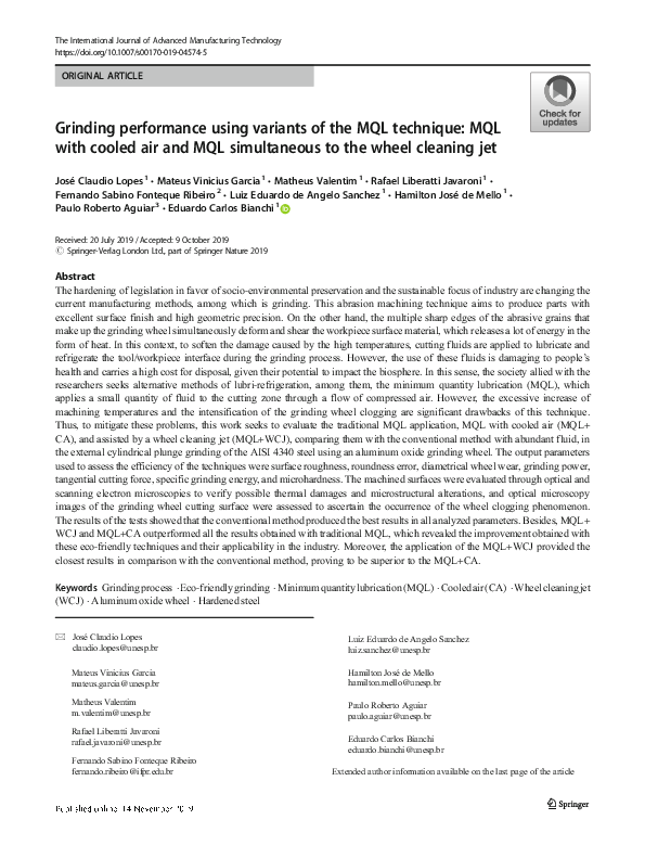 (PDF) Grinding performance using variants of the MQL technique: MQL ...