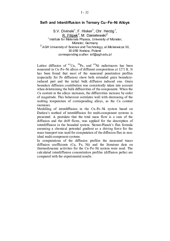 (PDF) Self- and Interdiffusion in Ternary Cu-Fe-Ni Alloys