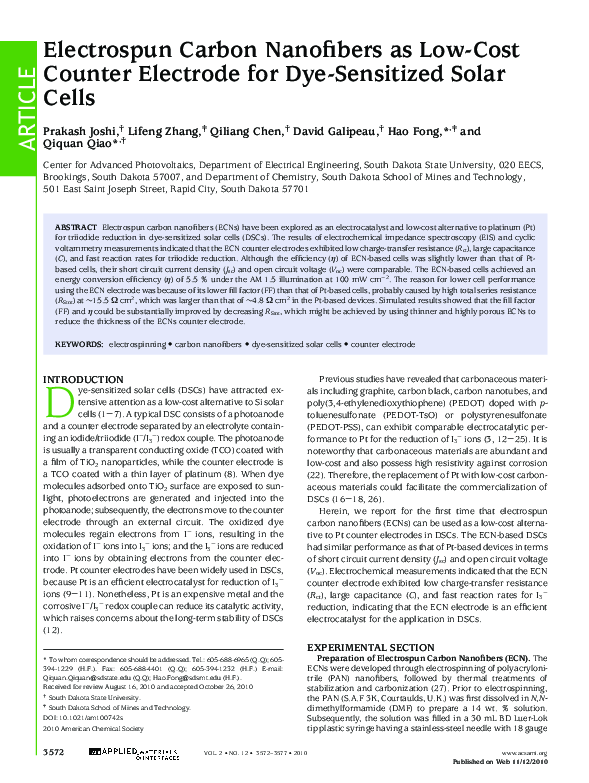 (PDF) Electrospun Carbon Nanofibers as Low-Cost Counter Electrode for ...