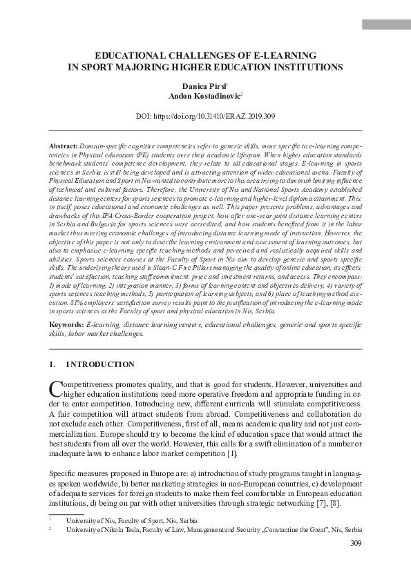 (PDF) Educational Challenges of E-Learning in Sport Majoring Higher ...