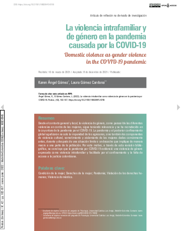 (PDF) La violencia intrafamiliar como violencia de género en la ...
