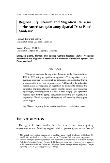 (PDF) Regional equilibrium and migration patterns in the Americas 1960 ...