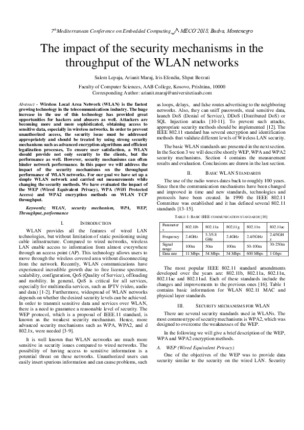 (PDF) The impact of the security mechanisms in the throughput of the ...