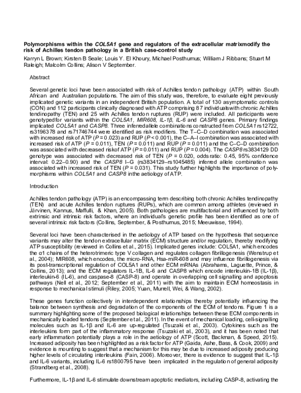 (PDF) Polymorphisms within the COL5A1 gene and regulators of the ...
