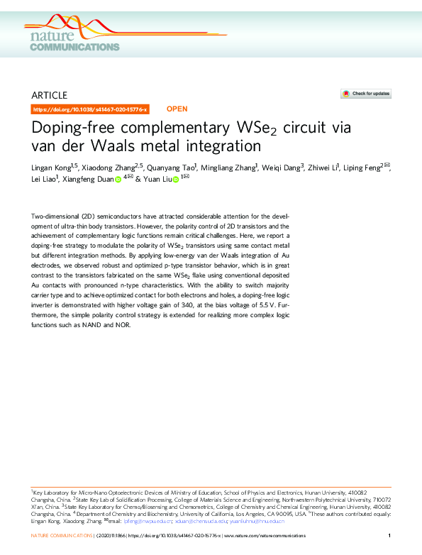 (PDF) Doping-free complementary WSe2 circuit via van der Waals metal ...