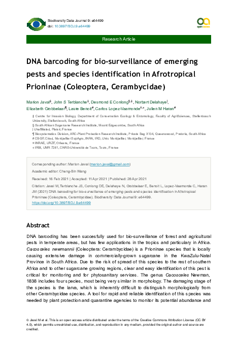 (PDF) DNA barcoding for bio-surveillance of emerging pests and species ...