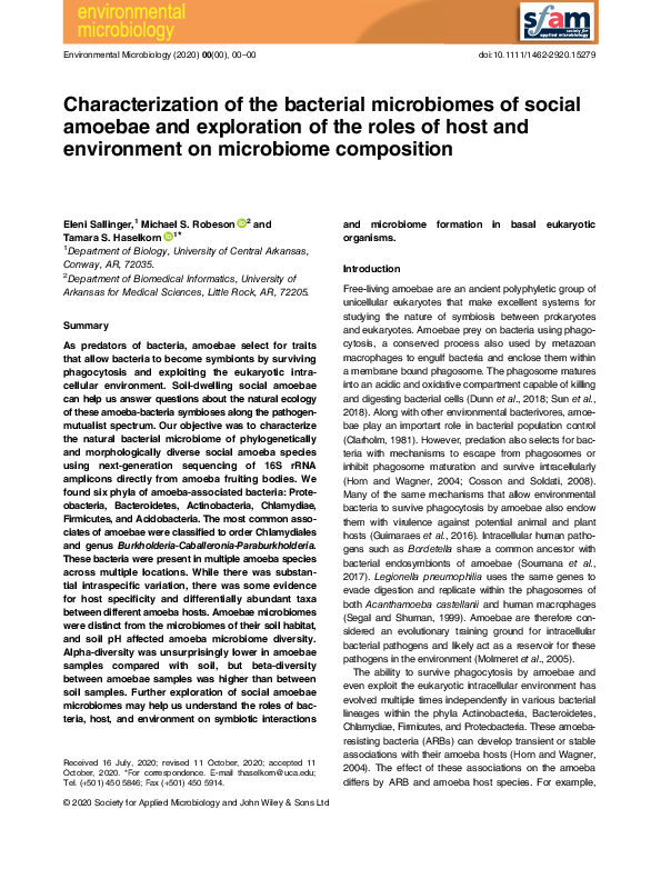 (PDF) Characterization of the bacterial microbiomes of social amoebae ...