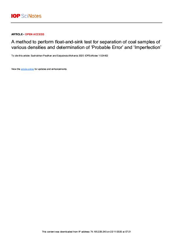 (PDF) A method to perform floatandsink test for separation of coal