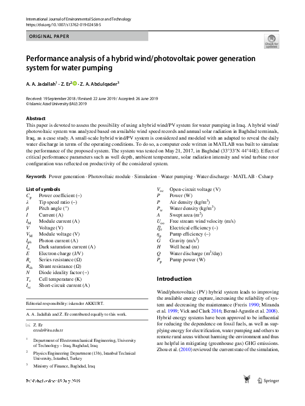 (PDF) Performance analysis of a hybrid wind/photovoltaic power ...