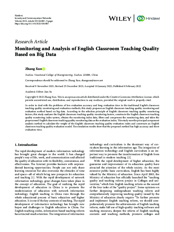 (PDF) Monitoring and Analysis of English Classroom Teaching Quality ...