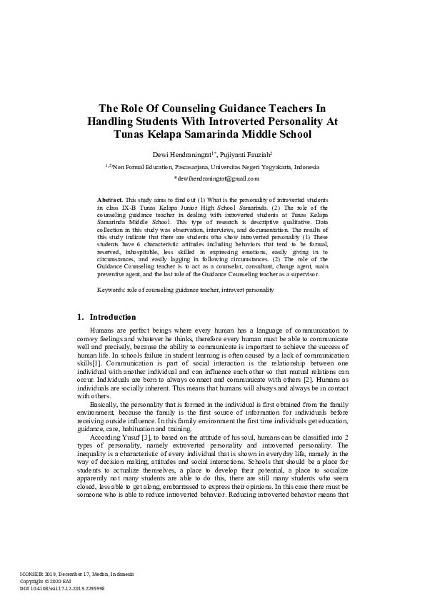 (PDF) The Role Of Counseling Guidance Teachers In Handling Students ...