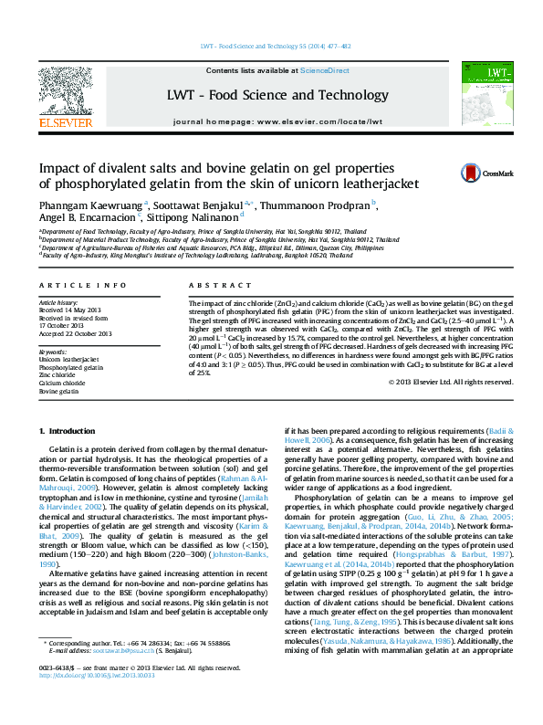(PDF) Impact of divalent salts and bovine gelatin on gel properties of ...