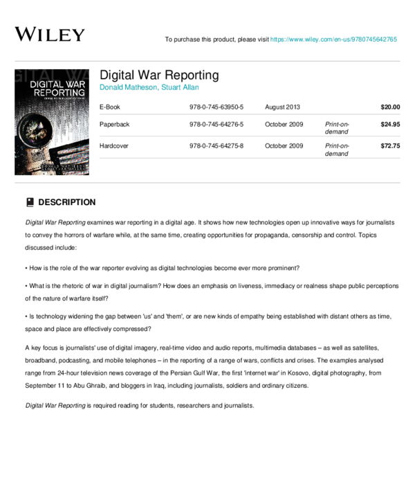 (PDF) Digital War Reporting Donald Matheson Academia.edu